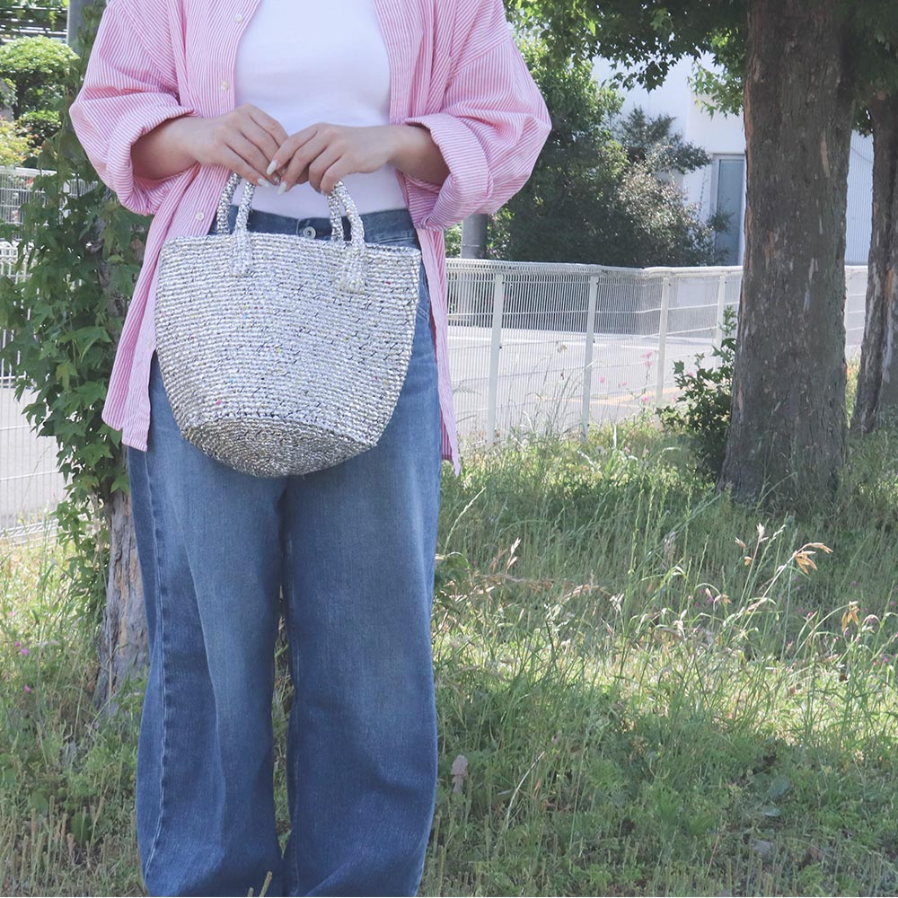 【対象商品】サイザルバッグ プラスチックシルバー Mサイズ 9インチ