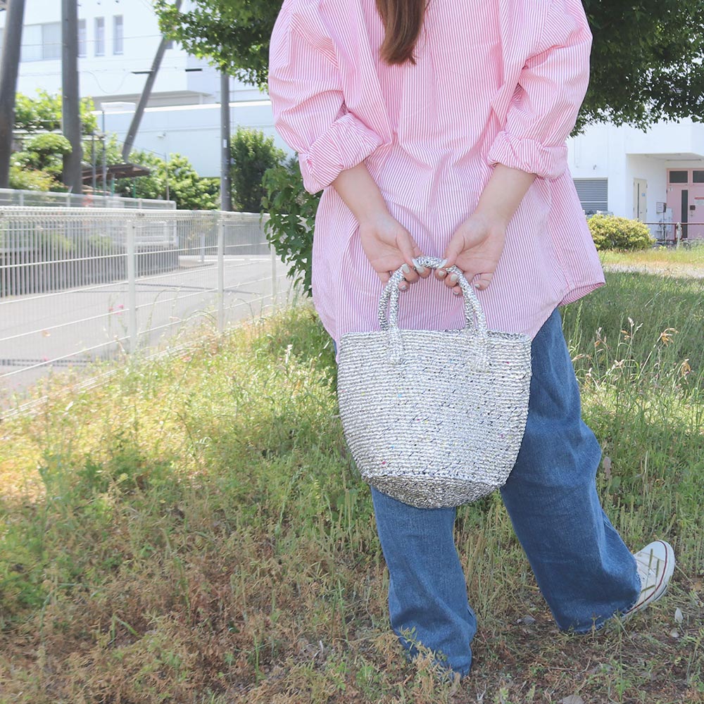 【対象商品】サイザルバッグ プラスチックシルバー Mサイズ 9インチ