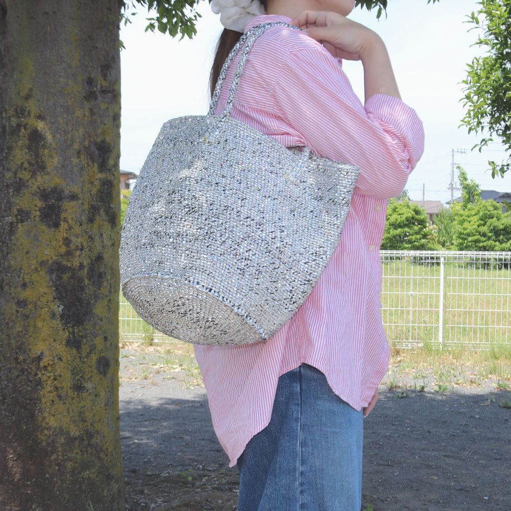 【対象商品】サイザルバッグ プラスチックシルバー Lサイズ 10x12インチ
