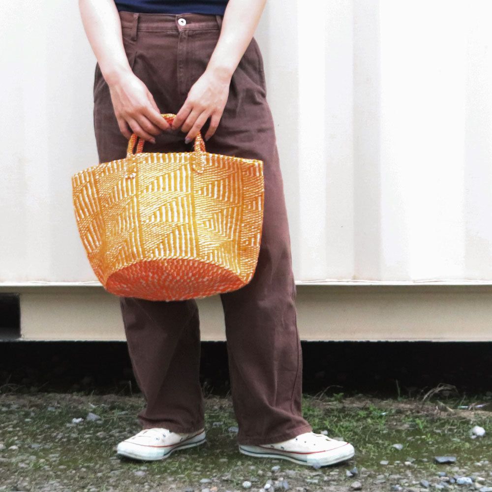 アクリルサイザルバッグ共手12x10 ハンドル短 フラッグ オレンジ
