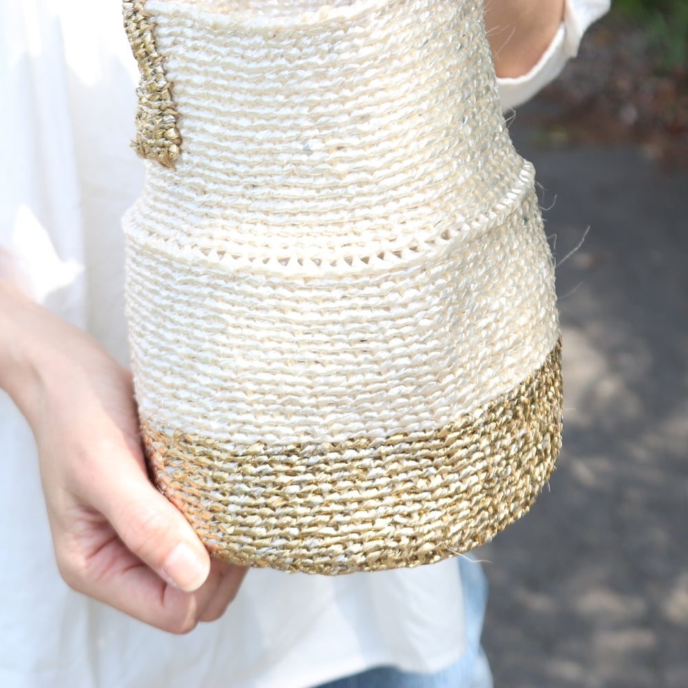 プラスチックサイザルバッグ6x8 ミルク缶 ツートーン ワンハンドル ゴールドxクリア