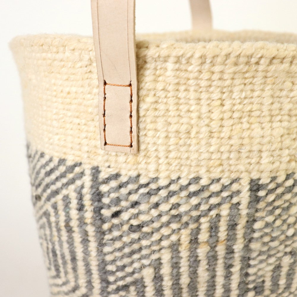 羊毛サイザルバッグ10x12 フラッグプレーン 平革ワンハンドル生成 グレー