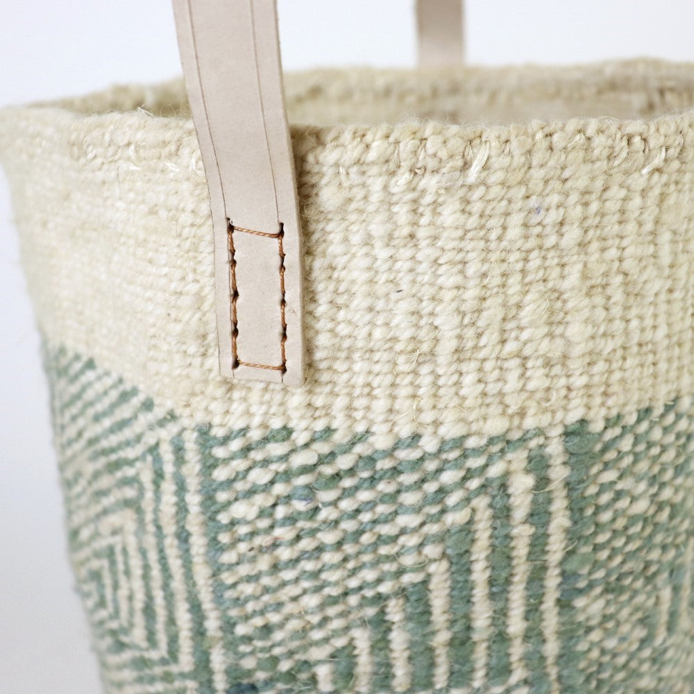 羊毛サイザルバッグ10x12 フラッグプレーン 平革ワンハンドル生成 ミントグリーン