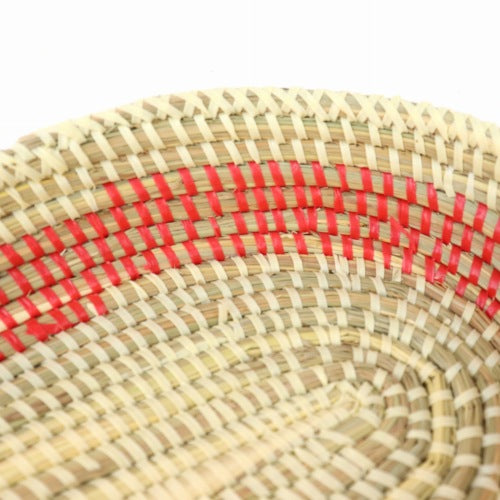 セネガルバスケット 2トーン楕円皿 大　アイボリーxレッドライン