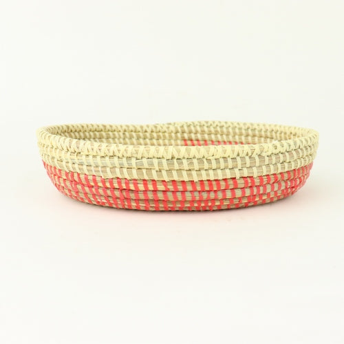 セネガルバスケット 2トーン楕円皿 大　アイボリーxレッドライン