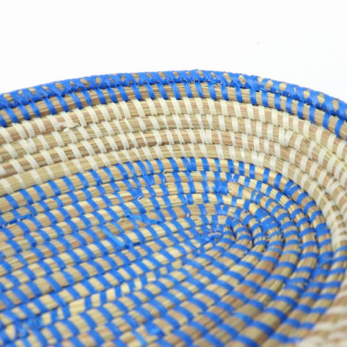 セネガルバスケット 2トーン楕円皿 大　ブルーxアイボリーライン