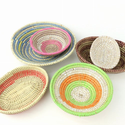 セネガルバスケット 2トーン楕円皿 大 アイボリーxホワイトライン