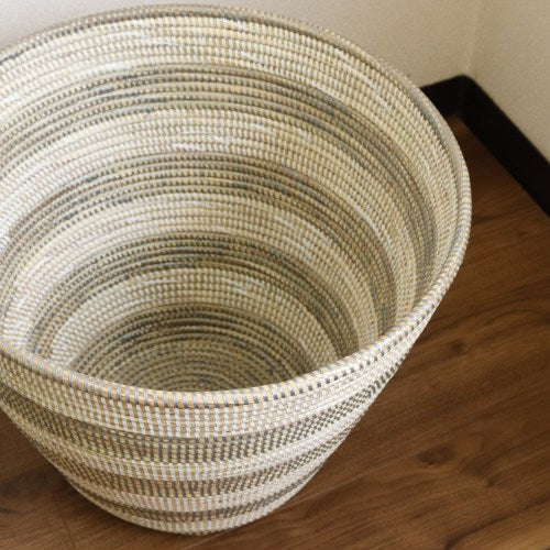 セネガルバスケット　ランドリーバスケット白グレー