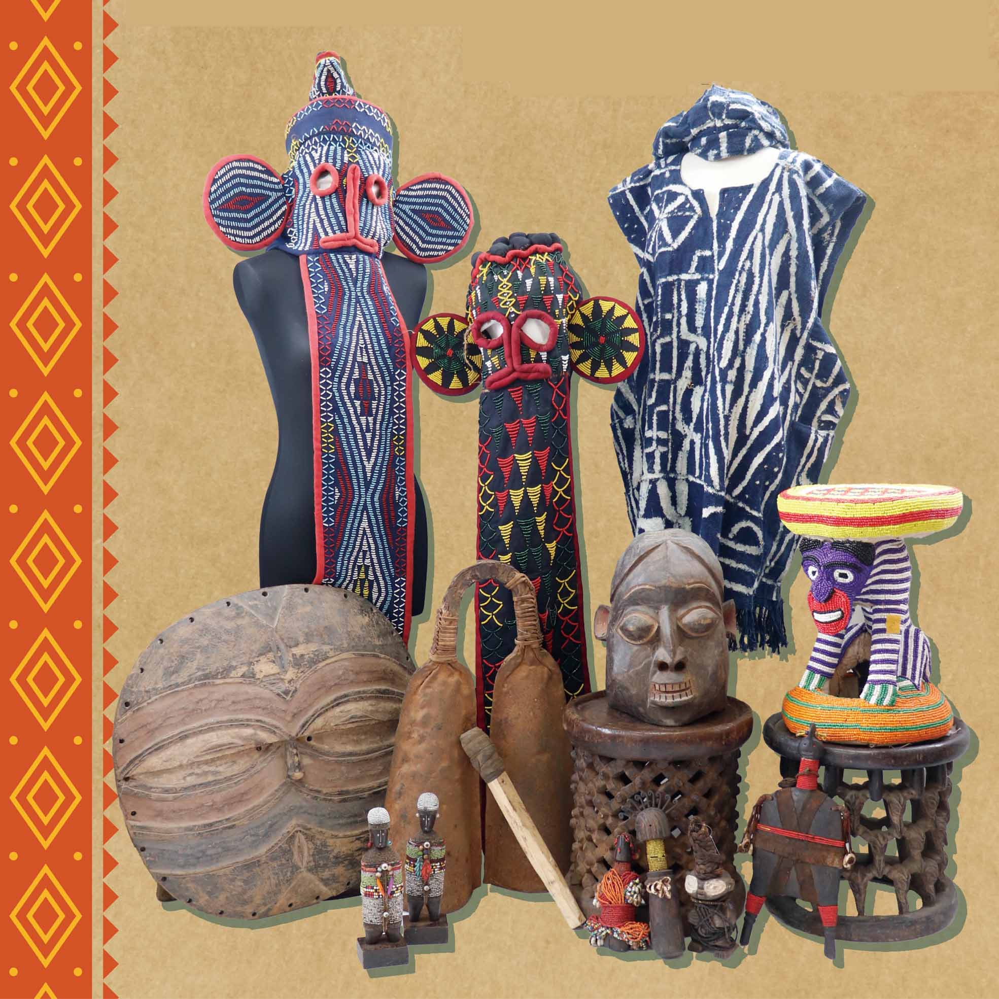 アフリカ雑貨 泥染め 木箱 レトロ 古木 木彫り アジアン雑貨 収納