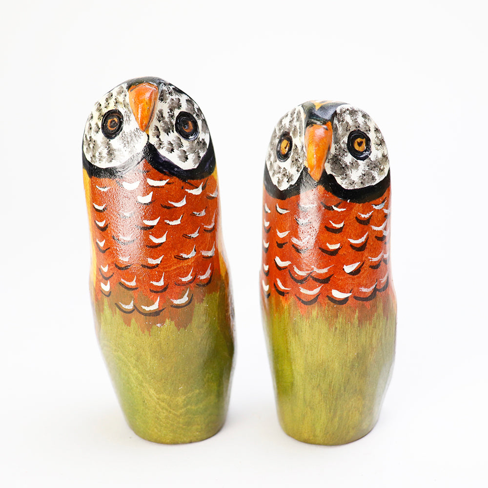 木製鳥 フクロウ オブジェ 3カラー 白/赤/緑 | マンゴロベ