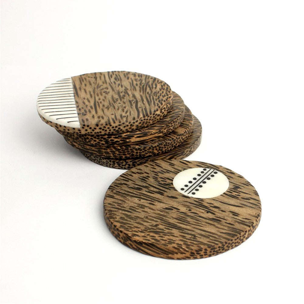 ココナッツウッド ラウンドコースター 牛骨装飾アイ ストレイトリーフ