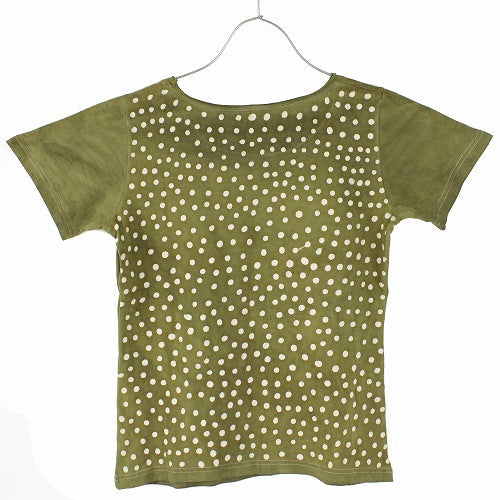 泥染めTシャツ　女性用　ドット　緑