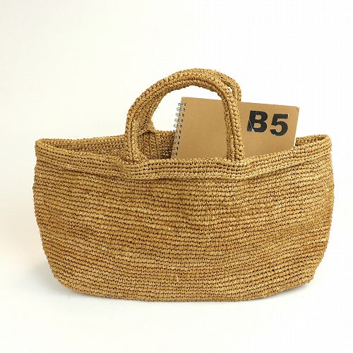 ラフィアかぎ編みバッグ 横長縁小折り返し 紅茶 | マンゴロベ