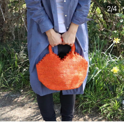 ラフィアバッグ四角デコ ミニ グレー | マンゴロベ