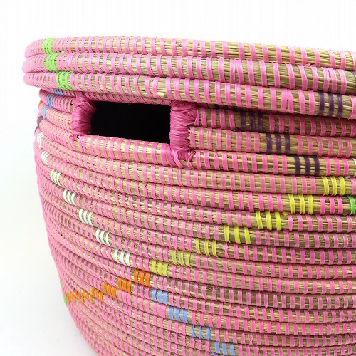 セネガルかご ぺったり マルチダイヤ柄 ピンク 大 | マンゴロベ