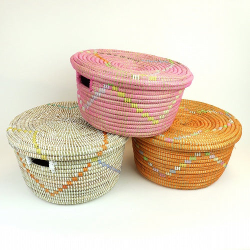 セネガルかご ぺったり マルチダイヤ柄 ピンク 大 | マンゴロベ