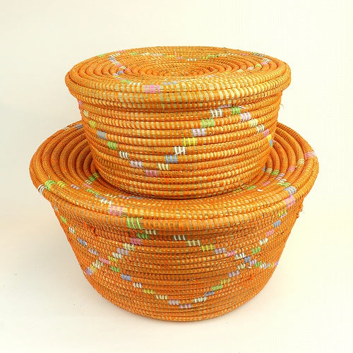 セネガルかご ぺったり マルチダイヤ柄 ピンク 大 | マンゴロベ