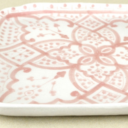 モロッコ手描き陶器 長方形皿 大 ペールピンク