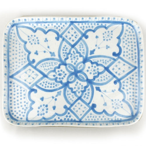 モロッコ手描き陶器 長方形皿 大 サックス
