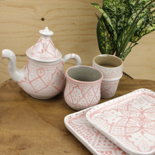 モロッコ手描き陶器 長方形皿 小 ペールピンク