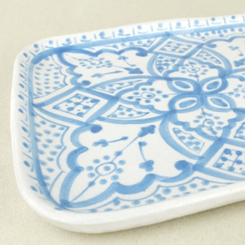 モロッコ手描き陶器 長方形皿 小 サックス