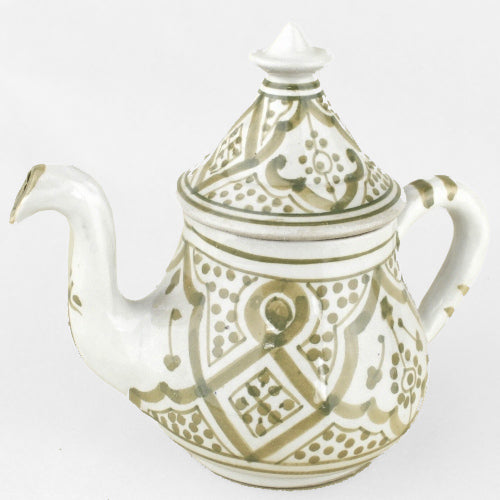 モロッコ手描き陶器 ティーポット オリーブグリーン