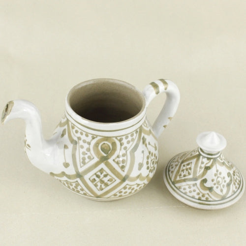 モロッコ手描き陶器 ティーポット オリーブグリーン