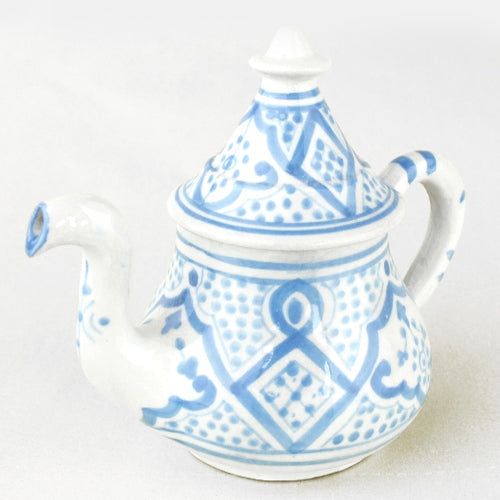 モロッコ手描き陶器 ティーポット サックス