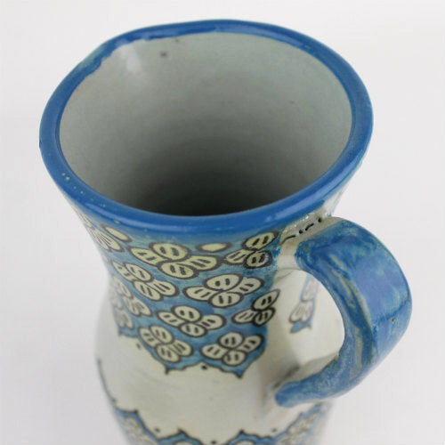 フェズ陶器　ミルクポット/フラワーベースブルー花　H24