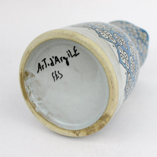 フェズ陶器 ミルクポット/フラワーベースブルー花 H24 | マンゴロベ