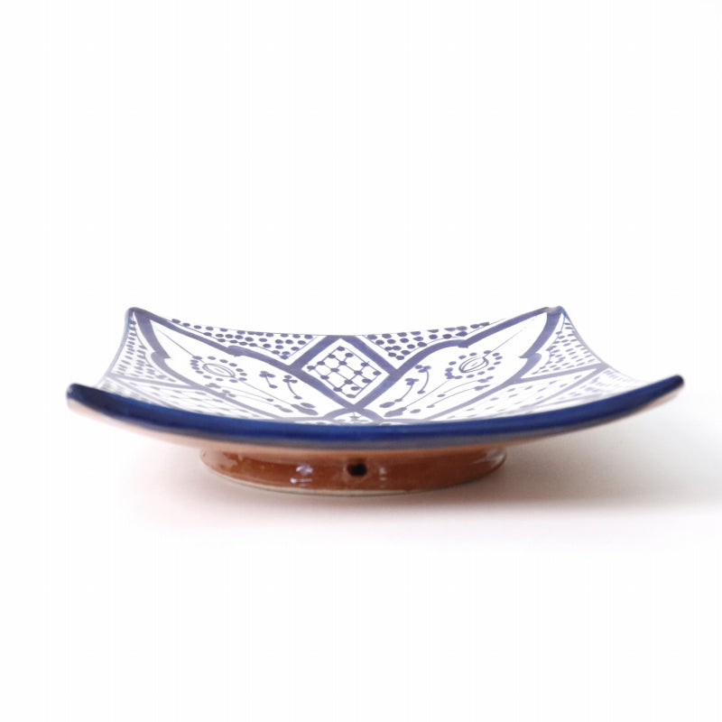 サフィ陶製飾り四角皿 ネイビーブルー