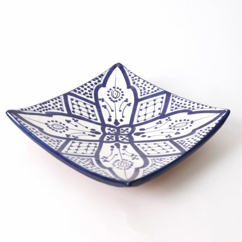 サフィ陶製飾り四角皿 ネイビーブルー