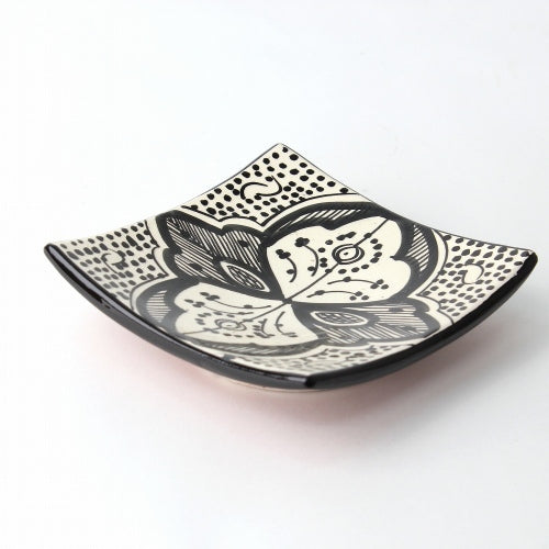 サフィ陶製飾り四角小皿 モノトーン
