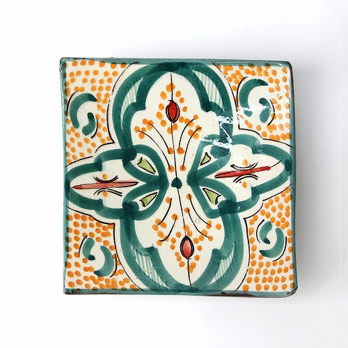 サフィ陶製飾り四角小皿 グリーン