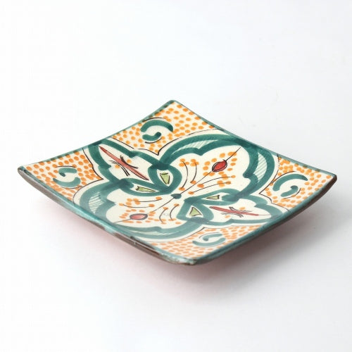 サフィ陶製飾り四角小皿 グリーン