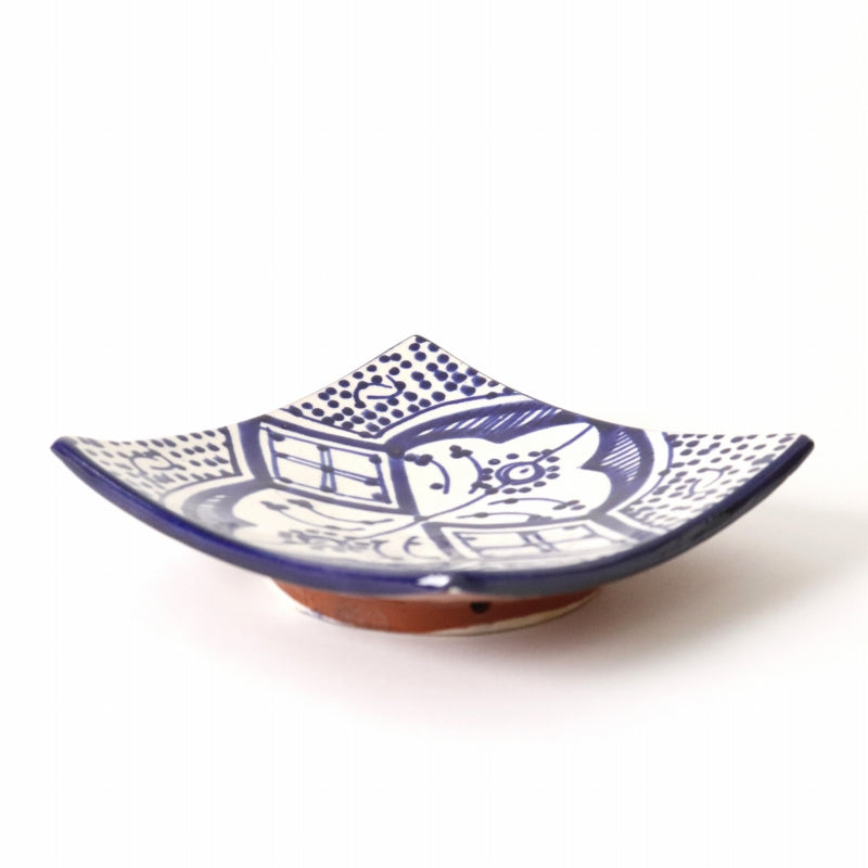 サフィ陶製飾り四角小皿 ネイビーブルー
