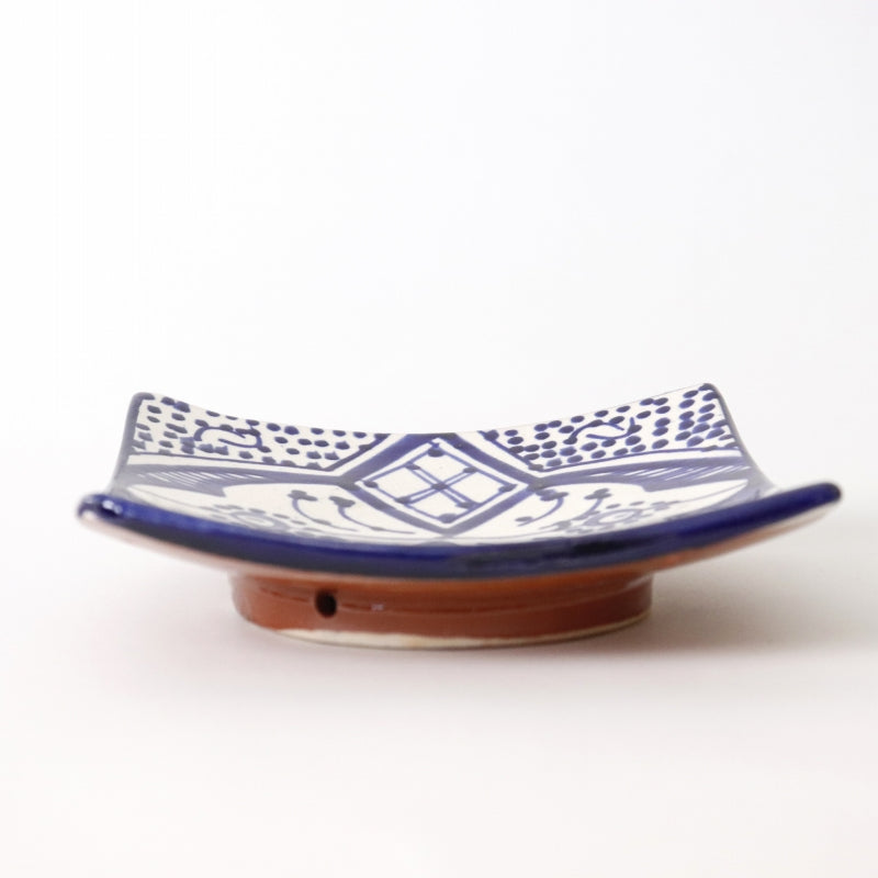 サフィ陶製飾り四角小皿 ネイビーブルー