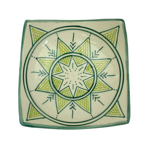 サフィ陶製飾り四角深皿 13x13 緑黄緑
