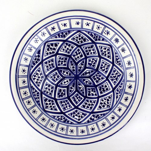 スラマ チュニジア製陶器 手描き平皿 24cm 青