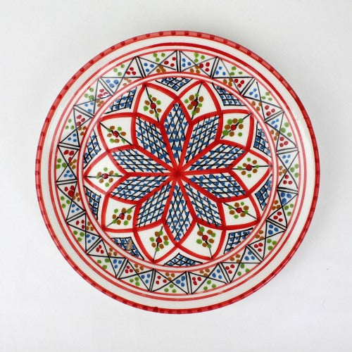 スラマ チュニジア製陶器 手描きデザート平皿 20cm 赤