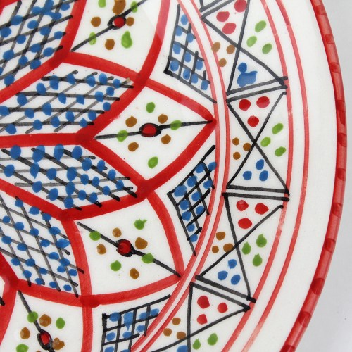 スラマ チュニジア製陶器 手描きデザート平皿 20cm 赤