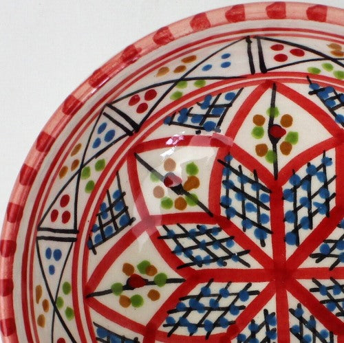 スラマ チュニジア製陶器 手描きボウル 12cm 赤