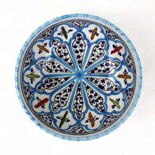 スラマ チュニジア製陶器 手描きボウル 12cm ターコイズ