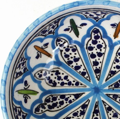 スラマ チュニジア製陶器 手描きボウル 12cm ターコイズ