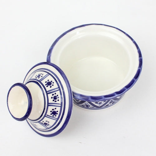 スラマ チュニジア製陶器 手描き蓋付ボウル 10cm 青
