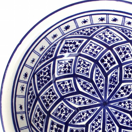 スラマ チュニジア製陶器 手描き円形ボウル 25cm 青
