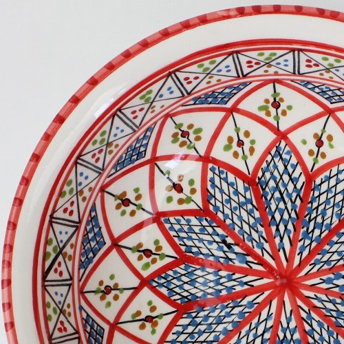 スラマ チュニジア製陶器 手描き円形ボウル 25cm 赤