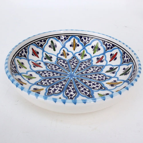 スラマ チュニジア製陶器 浅皿円形 20cm ターコイズ