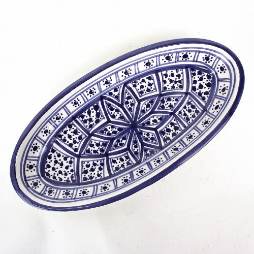 スラマ チュニジア製陶器 浅皿楕円 20cm 青