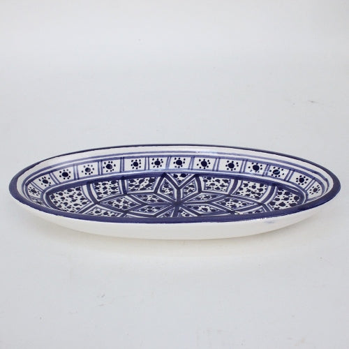 スラマ チュニジア製陶器 浅皿楕円 20cm 青
